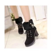 Fashion Ladies Fur Ankle Boots - Black